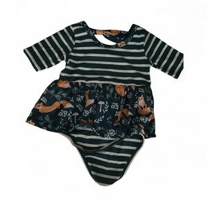 PatPat Teal and Brown Striped Fox Dress